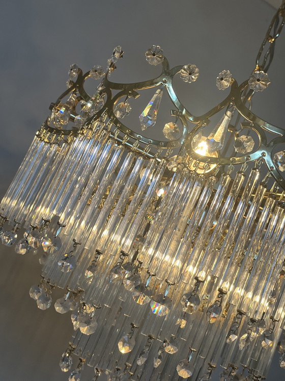 Image 1 of Art deco stijl hanglamp vintage kristallen staafjes bijzondere kwaliteit 