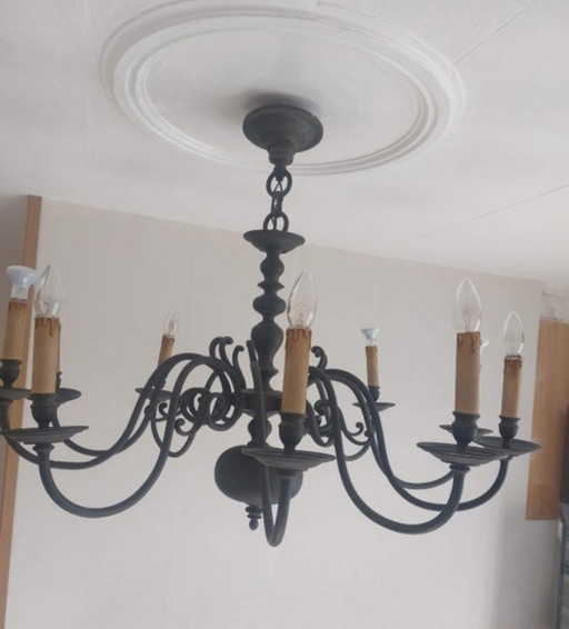 Lampadario in ottone massiccio a 10 bracci, 14 kg, stile fiammingo. – kroonluchters, Brass (photo 2 of 5)