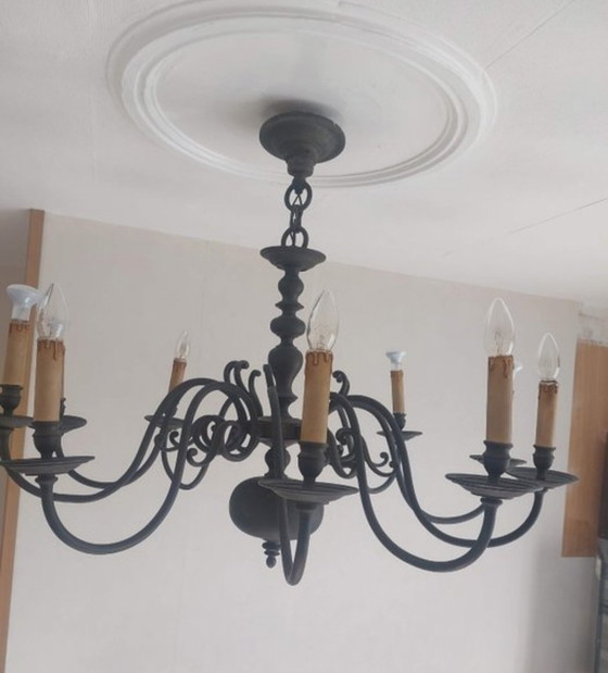 Lampadario in ottone massiccio a 10 bracci, 14 kg, stile fiammingo. – Brass (photo 2 of 5)
