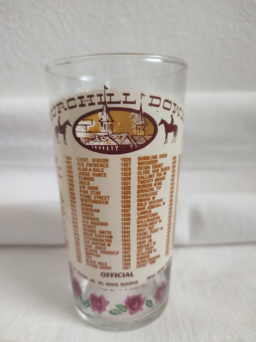Bicchiere commemorativo vintage del Kentucky Derby del 1977, stile americano.