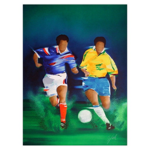 Victor SPAHN Signed Lithograph Football : La Finale France Brésil 1998 – lithos zeefdrukken, Paper (photo 2 of 5)