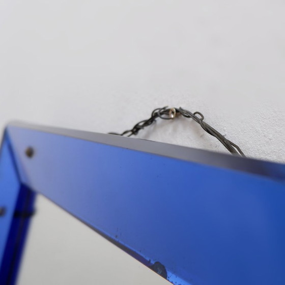 Image 1 of Mirror with a colored glass frame, attributed to Fontana Arte, Italy, circa 1950