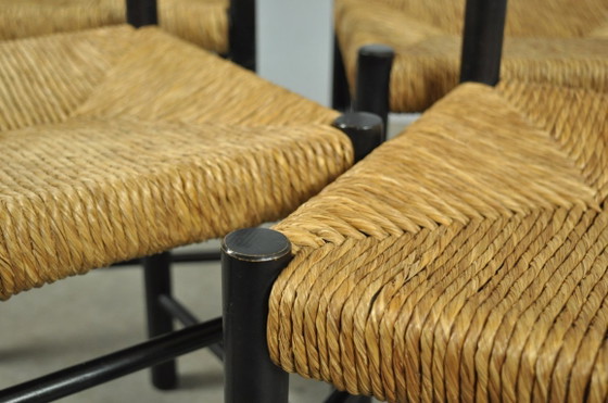 Image 1 of Mid-Central modern dining chairs with rush seats, 1960s