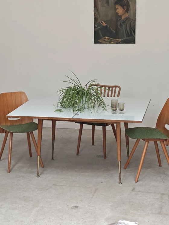 Couchtisch, Esstisch für 6 Personen, Ostdeutschland. – Esstische, Holz, Messing, Mid Century Modern (photo 20 of 21)