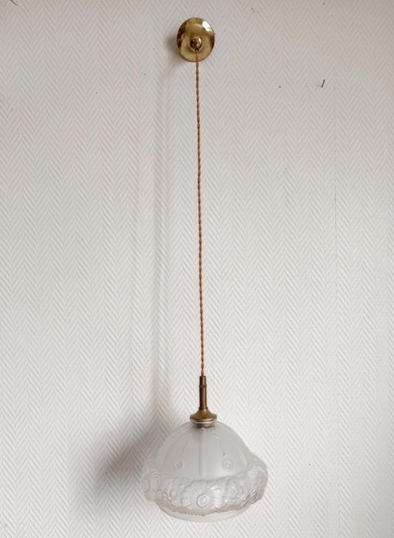 Image 1 of Art Deco globe pendant light in frosted glass
