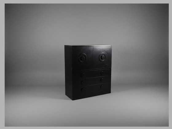 Image 1 of Belgischer Barschrank im Stil des Brutalismus – schwarze Eiche mit beleuchteter Bar, 1970er Jahre