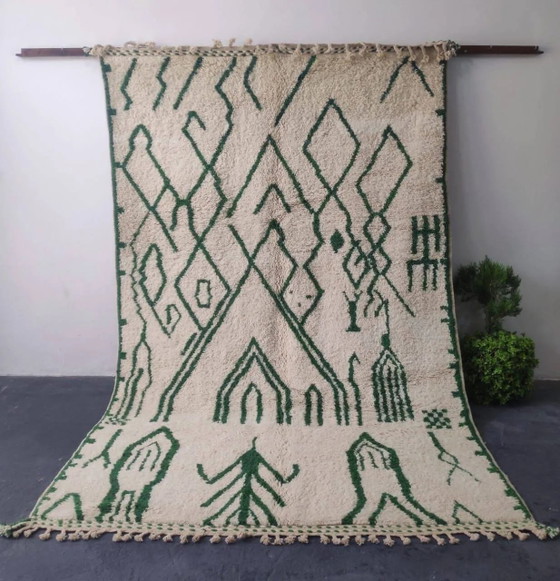 Large Beni Ouarain Rug in Ecru and Forest Green with Abstract Berber Patterns 3x2M – Rugs & carpets, Wool (photo 2 of 3)