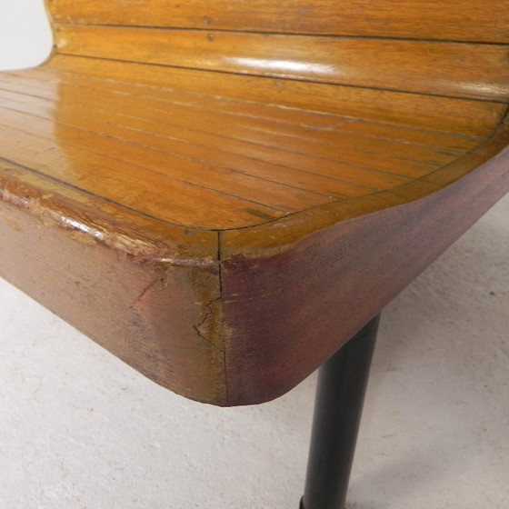 Image 1 of Double-sided teak train bench, 1930s