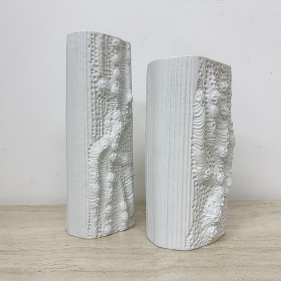 Image 1 of Martin Freyer for Rosenthal Bisque Relief Azu Vase Op Art 1970s