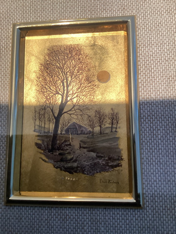 Duo set Certified Vintage Italian Miniatures on 23K Gold Leaf., Art, Glass, Brown (photo 2 of 8)