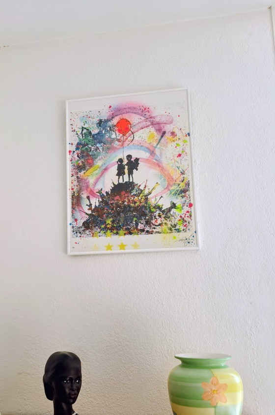 UTOPIA - Kids On Guns Hill - Peinture D'Artiste Sous Verre – Peintures et dessins, Paper (photo 14 of 19)