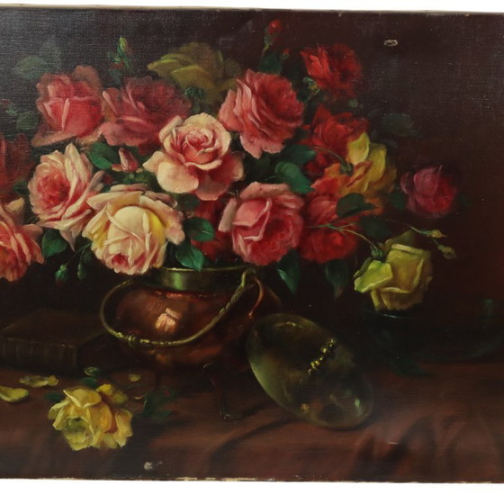 Image 1 of Large Flower Painting Still Life Roses 100x60cm