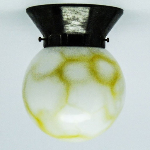 Art Deco Ceiling Lamp with Glass Shade from Polam, Poland, 1950s – plafondlampen, Metal (photo 2 of 8)