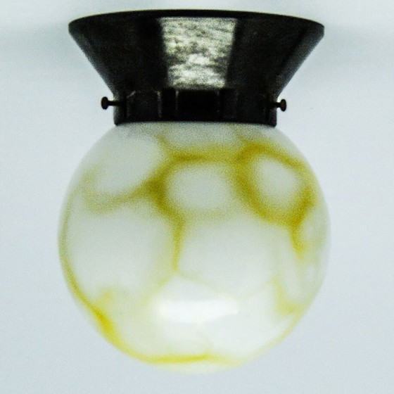 Art Deco Ceiling Lamp with Glass Shade from Polam, Poland, 1950s – Ceiling lights, Metal (photo 2 of 8)