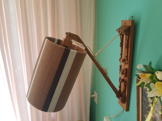 Image 1 of Unique original 70s 3-position fold-out wooden wall lamp with original lampshade