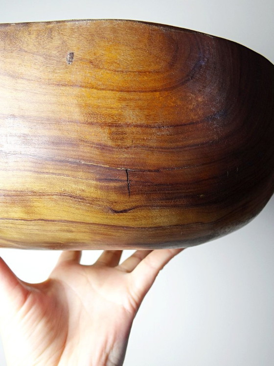 Image 1 of Large bowl made from a single piece of turned olive wood, 1950s-1970s