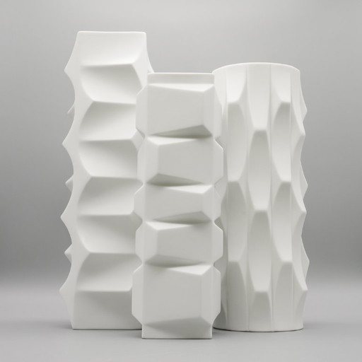 HUTSCHENREUTHER Biskuitporzellan ARCHAIS Vase TRIO Heinrich FUCHS Op Art Retro