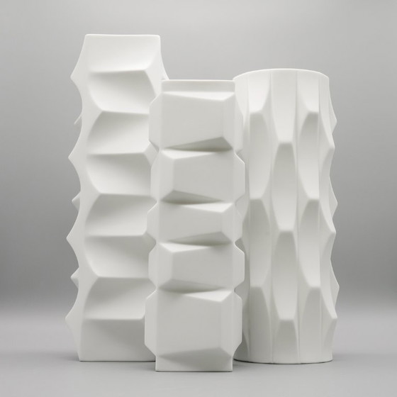 Image 1 of HUTSCHENREUTHER Biskuitporzellan ARCHAIS Vase TRIO Heinrich FUCHS Op Art Retro