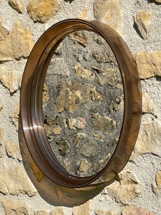Image 1 of Mid-Century, Vintage, Rond Spiegel van Gerookt Acryl, Jaren 70