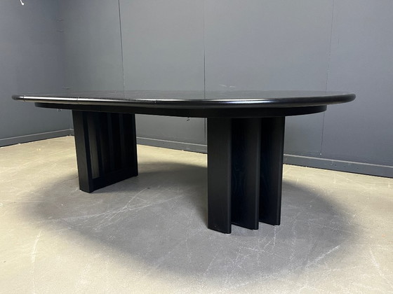 Image 1 of Vintage extendable black wooden dining table, 1980s