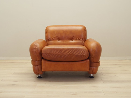 Image 1 of Fauteuil en cuir, design italien, années 1970, production : Italie