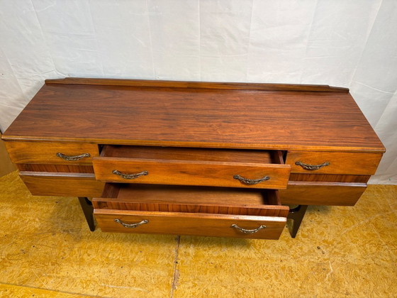 Image 1 of Mid-Century Retro Vintage Walnut Sideboard by Meredew 1960s  Sleek Design • British Craftsmanship • Stunning Walnut Grain 