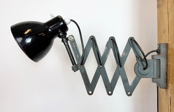 Image 1 of Industrial Black Enamel Scissor Wall Lamp, 1950s