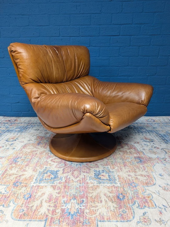 Image 1 of Vintage leather swivel armchair, 1970s
