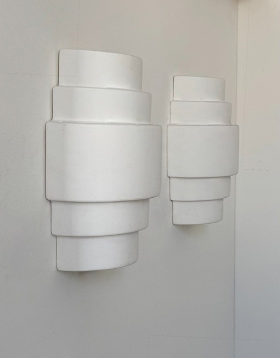 Image 1 of Paar antike Gipswandleuchten, mattweiß, Frankreich 1980