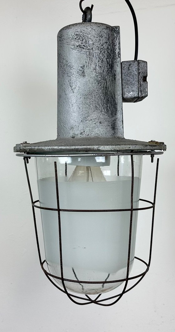Image 1 of Large Industrial Cast Aluminium Cage Pendant Light , 1960s