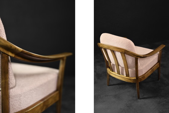 Image 1 of Mid-Century German Modern Elegante Kirschholz- und schmutzigrosa Stoffsessel von Wilhelm Knoll, 1970er Jahre, 2er-Set