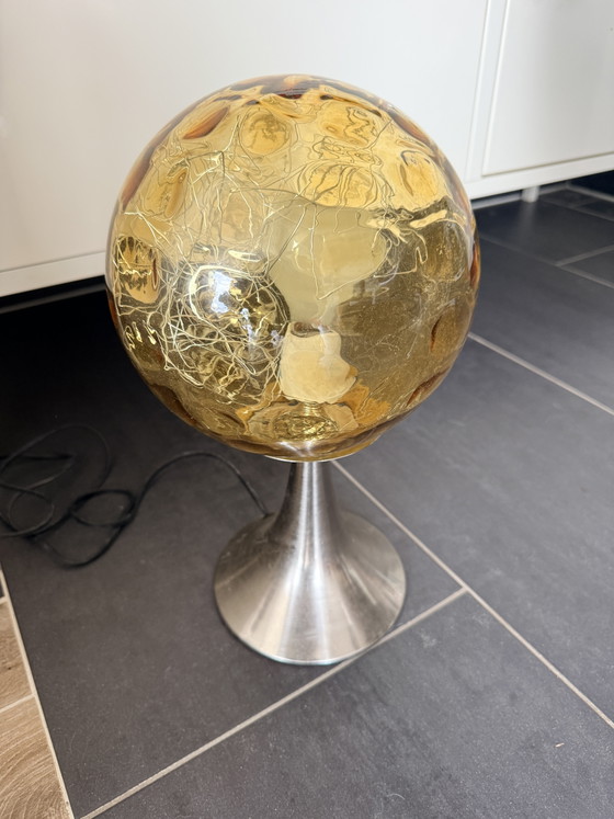 Vintage 1970s Space Age Amber Bubble Glass Table Lamp – Metal (photo 7 of 8)