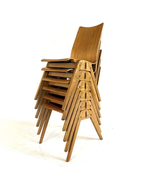 6x vintage plywood eetkamerstoel ‘60