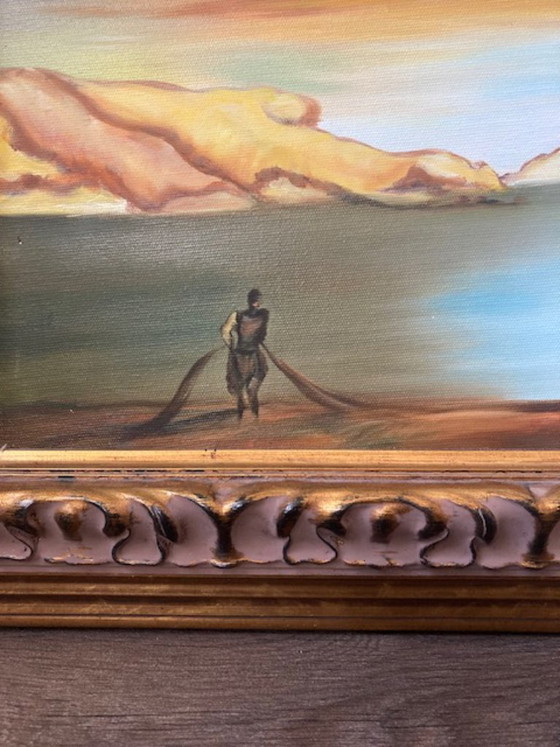 Image 1 of Framed oil paint reproduction of of the iconic painting 'Christ of Saint John of the Cross' by surrealist artist Salvador Dalí.