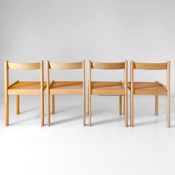 Image 1 of 4x Satz italienische Eichenstühle mit Wiener Strohsitzen, 1970er Jahre