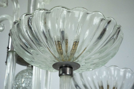 Image 1 of Rare Art Deco Italian Five-Arm Murano Glass Chandelier attributed to Seguso, 1940s