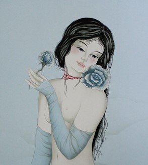 Image 1 of Nu á La Rose - Signierte Farblithographie von Mara Tran-Long