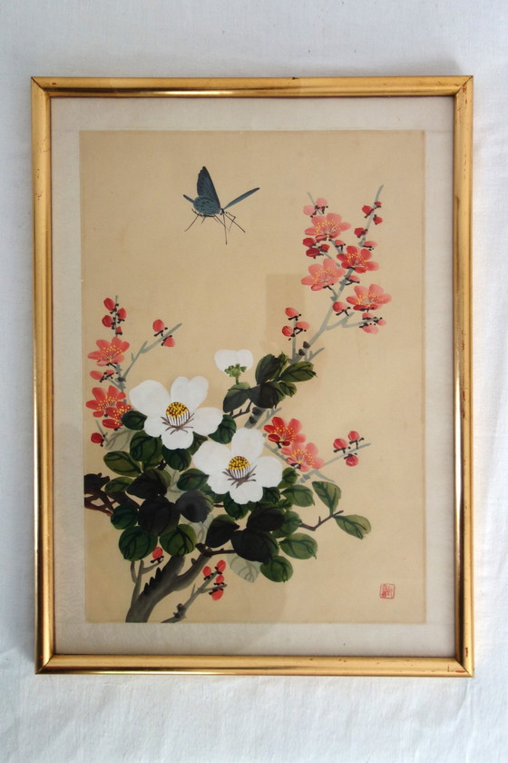 Image 1 of Set di 2 dipinti cinesi d&#39;epoca su seta