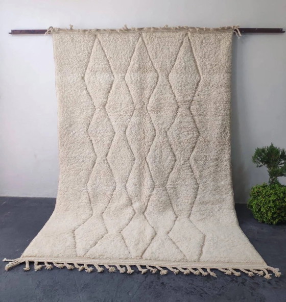 Autentico Tappeto Beni Ouarain, Ecrù, Fatto a Mano in Morbida Lana - 300x200cm – Tappeti, Cotone, Modern (photo 2 of 3)