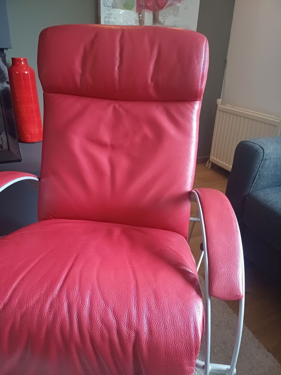 Sillón reclinable vintage Lafer Billie, Sillones reclinables, Cuero, Metal, Rojo (foto 4 de 5)