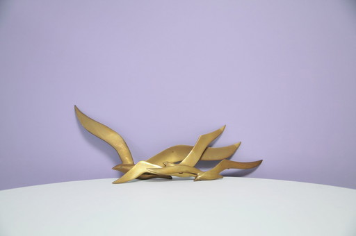 set x3 bronze gold wall birds