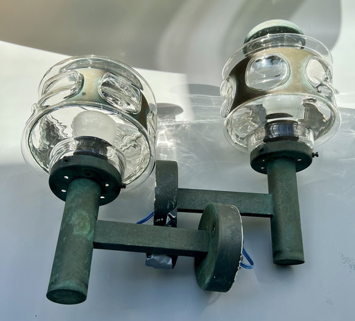 Exclusive Mid - Century wall light made of brass & glass (ca. 1970s)