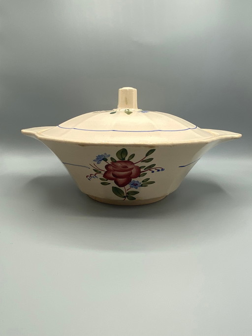 Antica zuppiera Digoin-Sarreguemines con coperchio, modello 9177 rosa bordeaux – decoratieve objecten