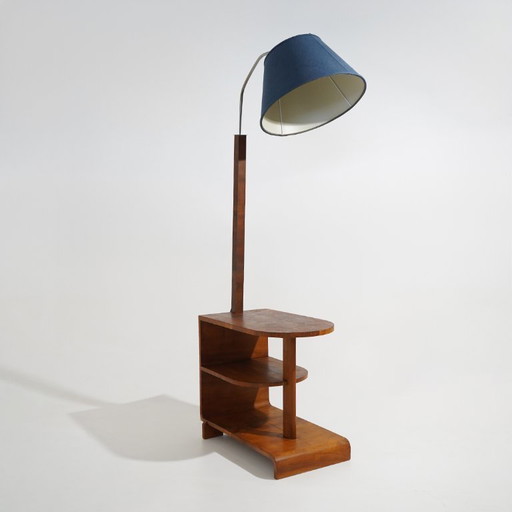 Stehlampe mit Maserholztisch, 1930er Jahre