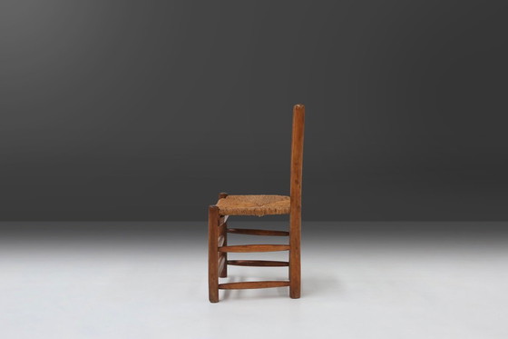 Image 1 of Französischer Wabi-Sabi-Stuhl aus Holz und Korbgeflecht, 1850er Jahre