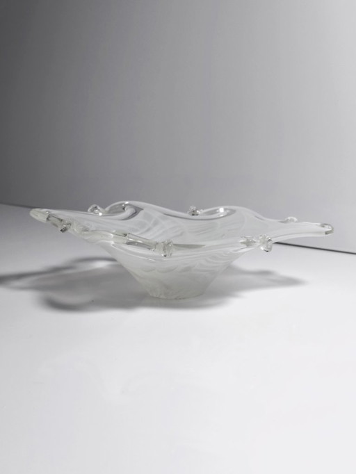 Murano Aschenbecher Weiß Vintage Milchglas Schale Filigrana Opalina 70erItalien Handgemacht Mundgeblasen