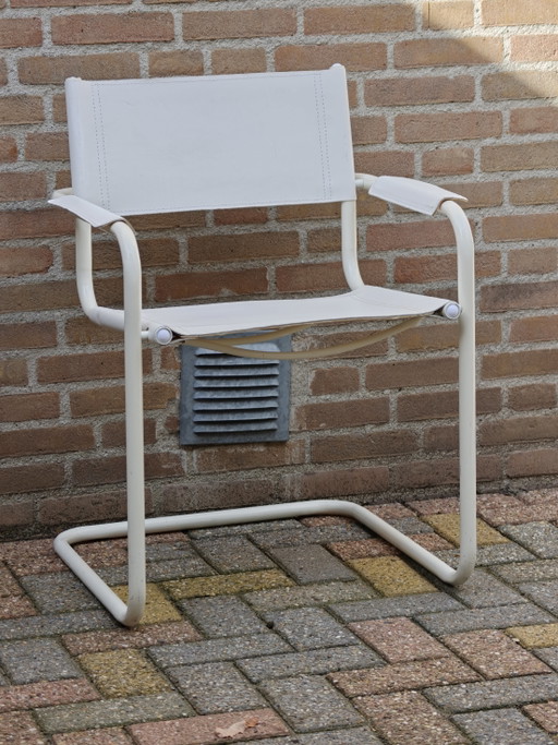 Sedia a Sbalzo Vintage Stile Bauhaus, Bianca Made In Italy