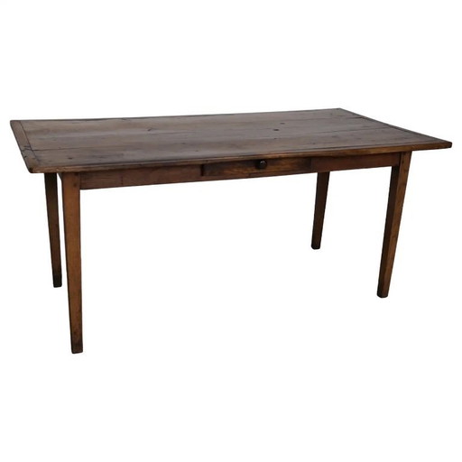 Mesa de comedor rústica francesa de madera de olmo, siglo XX