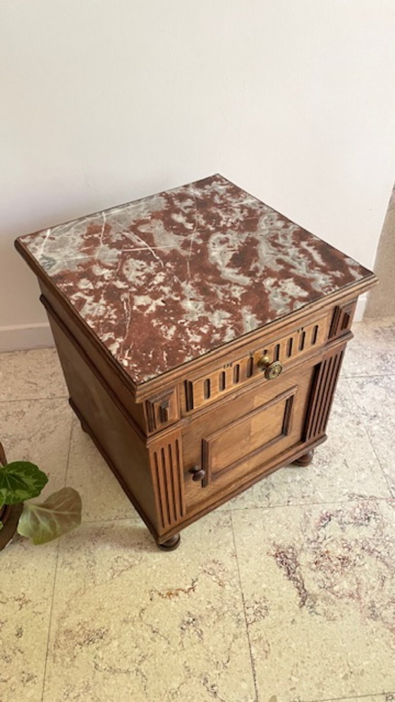 Image 1 of TABLE de Chevet Ancienne Bois et MARBRE