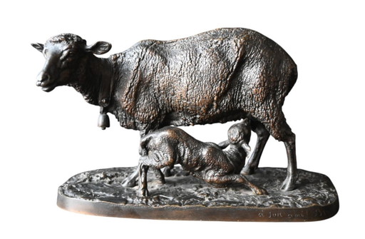 Pierre-Jules Mêne (1810-1879 )Bronze, Das Mutterschaf und sein Lamm, mit Provenienz